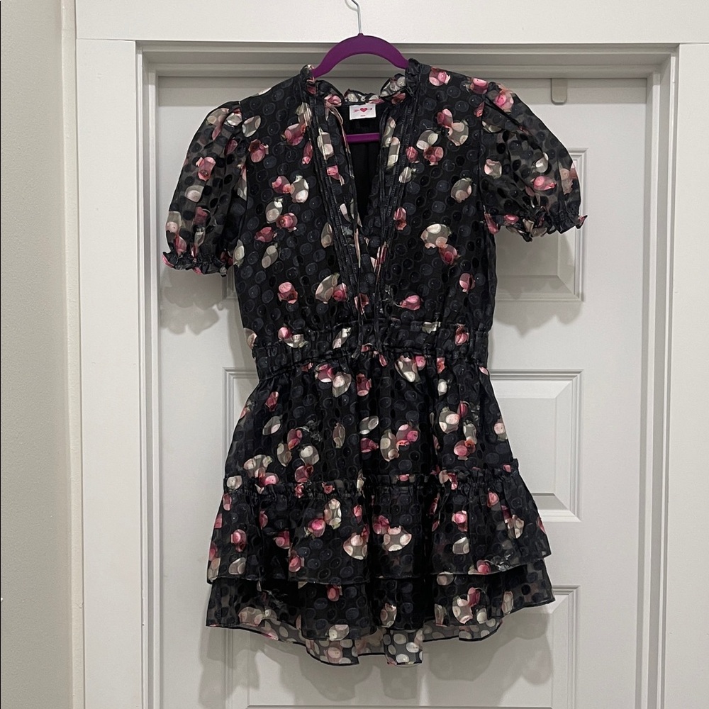 Buddy Love Black Dress with Pink and Cream Floral Trim